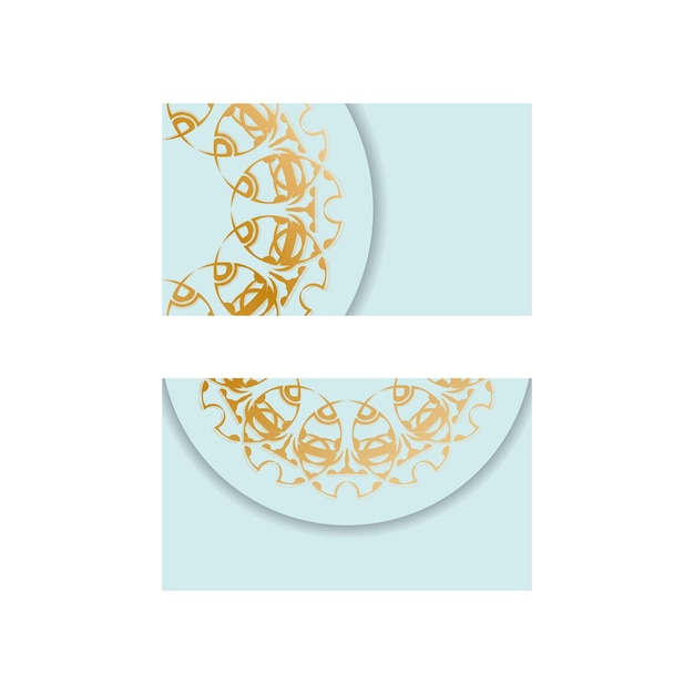 Business card in aquamarine color with abstract gold ornaments for your personality.