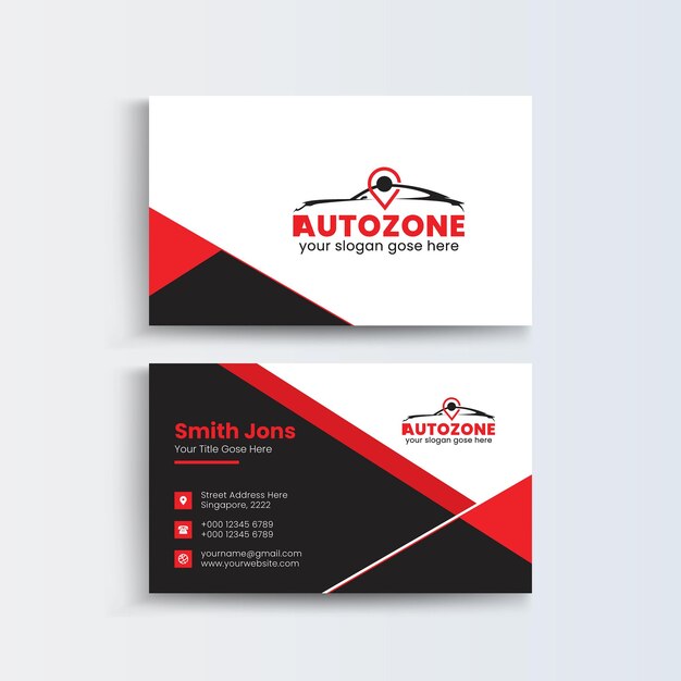 Vector a business card for autozoil with a red and black background