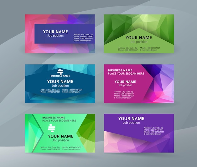 Vector business card background blue triangle mosaic horizontal templates06