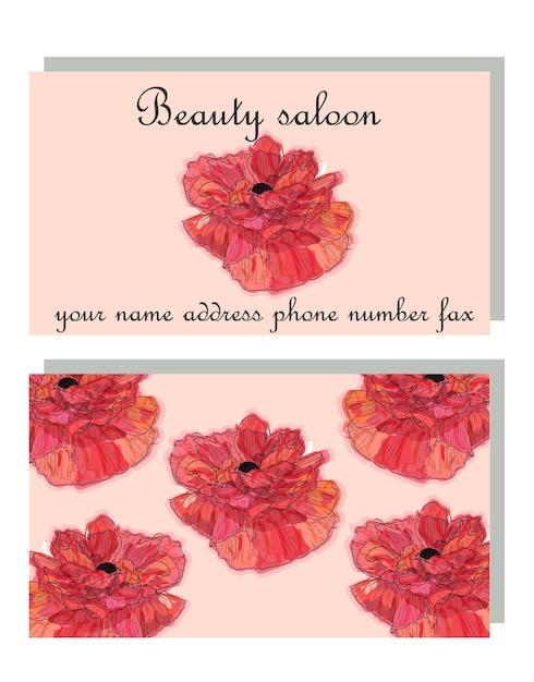 Business card for a beauty salon with watercolor poppies stylish business design
