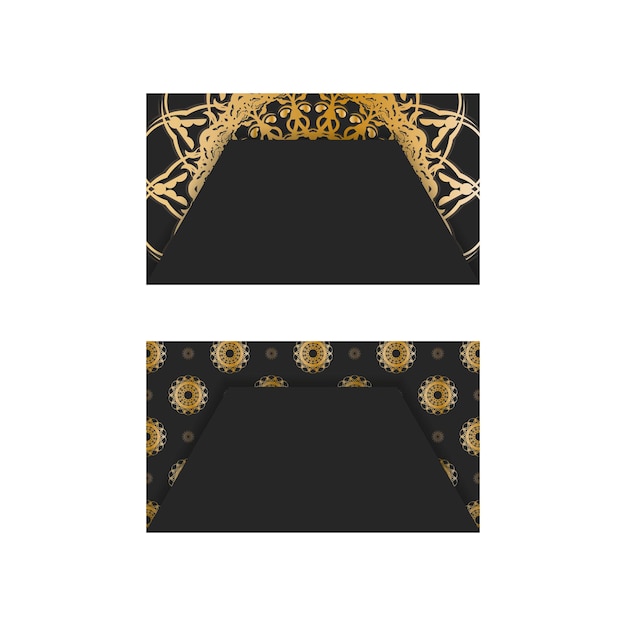 Business card in black color with abstract gold ornament for your contacts.