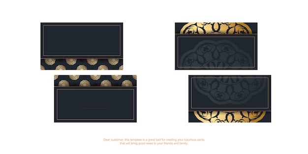 Business card in black color with mandala gold ornament for your contacts.