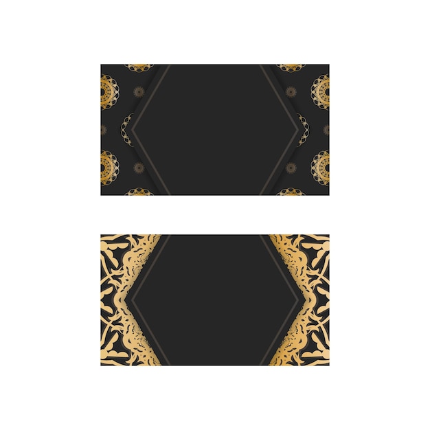 Business card in black with abstract gold ornaments for your personality.