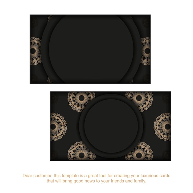 Business card in black with brown indian pattern