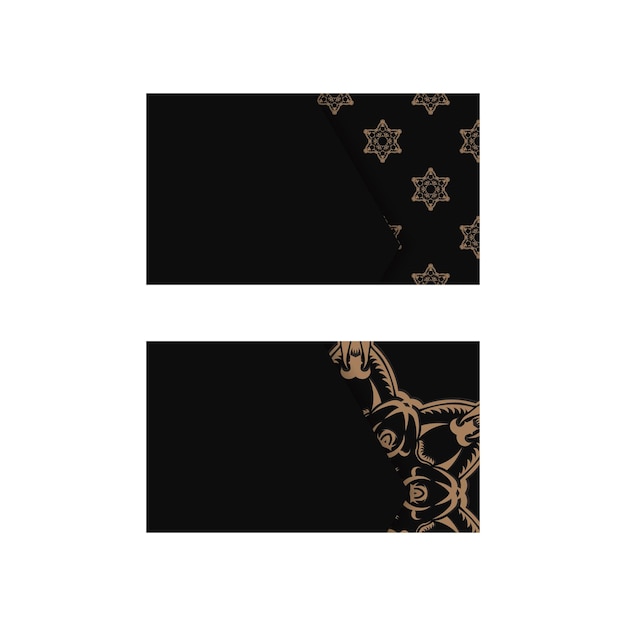 Визитная карточка черного цвета с винтажным коричневым орнаментом для ваших контактов.