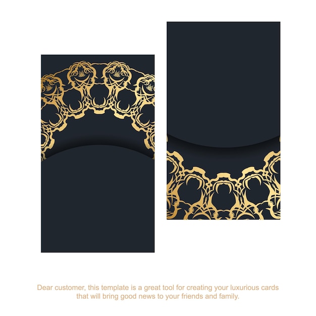 Business card in black with vintage gold pattern for your brand.