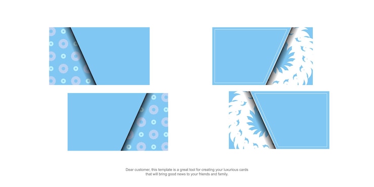 Vector business card of blue color with greek white pattern for your contacts.