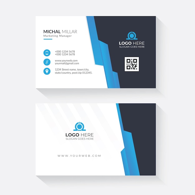 Business card in blue color