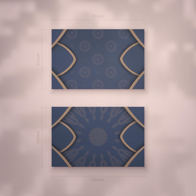 Business card in blue with an abstract brown pattern for your contacts.