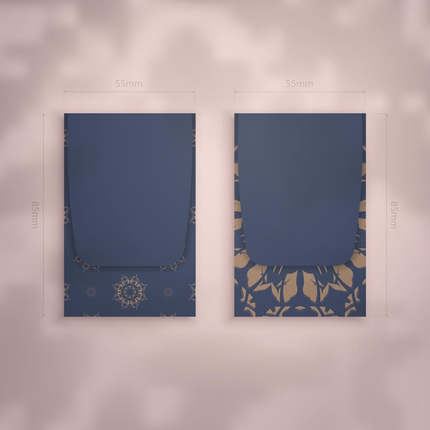 business card in blue with greek brown ornaments for your brand.