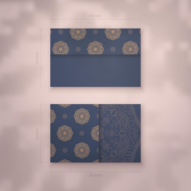 Business card in blue with Greek brown pattern for your personality.