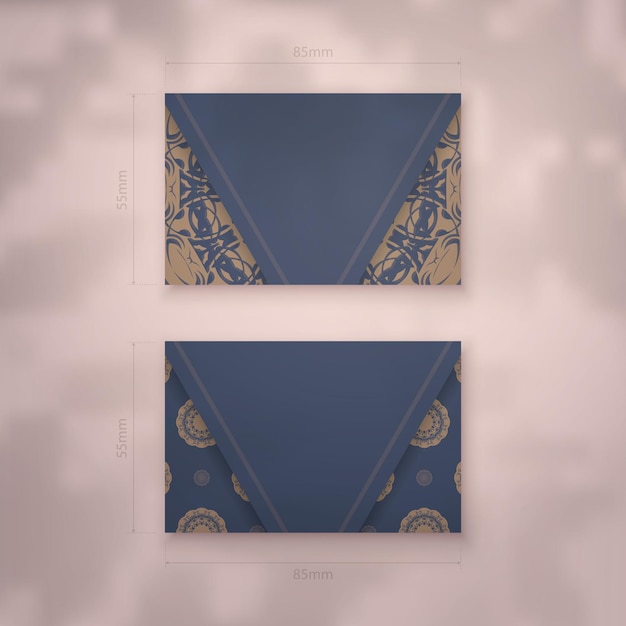 Business card in blue with greek brown pattern for your personality.