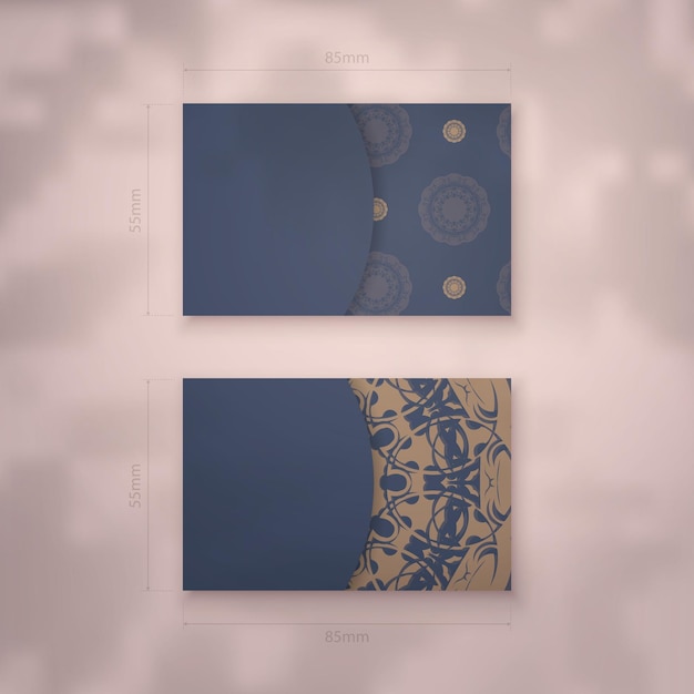 Business card in blue with Indian brown pattern for your personality.