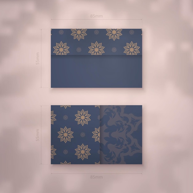 Business card in blue with luxurious brown ornaments for your personality.