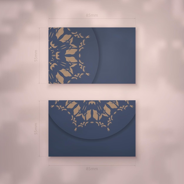 Business card in blue with luxurious brown pattern for your brand.