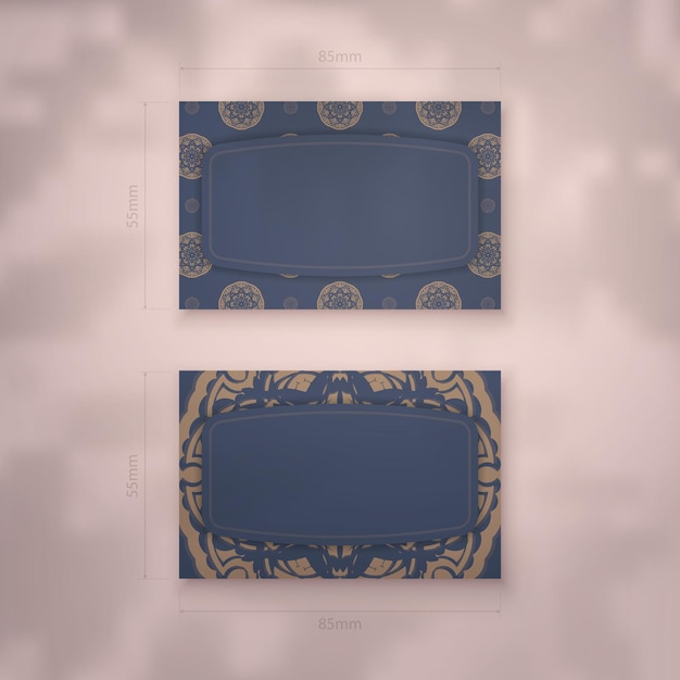 Business card in blue with vintage brown pattern for your brand.