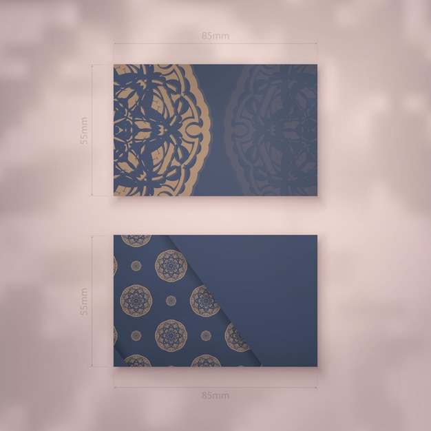 Business card in blue with vintage brown pattern for your brand.