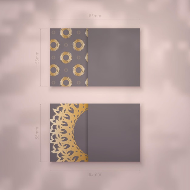 Business card in brown color with abstract gold pattern for your contacts.