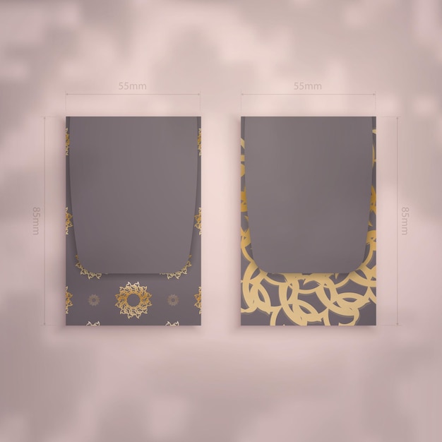 business card in brown color with mandala gold ornament for your contacts.