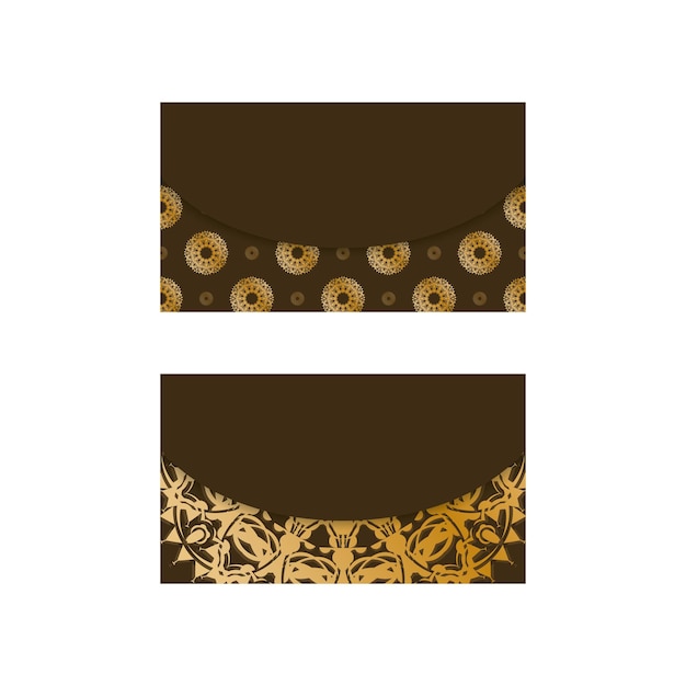 Business card in brown color with mandala gold pattern for your personality.