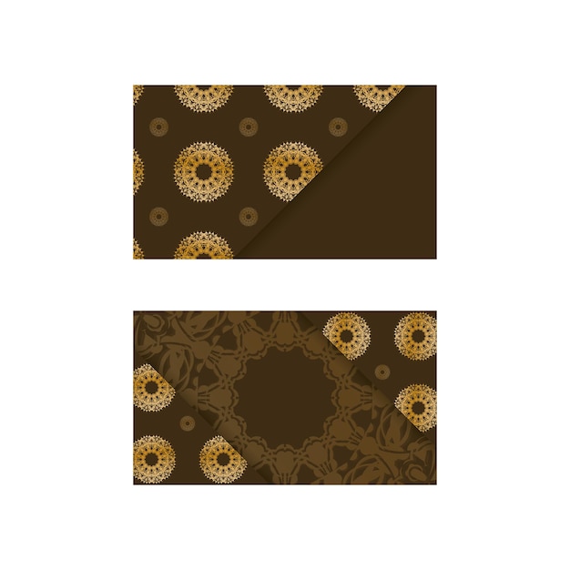 Business card in brown with abstract gold ornaments for your personality.
