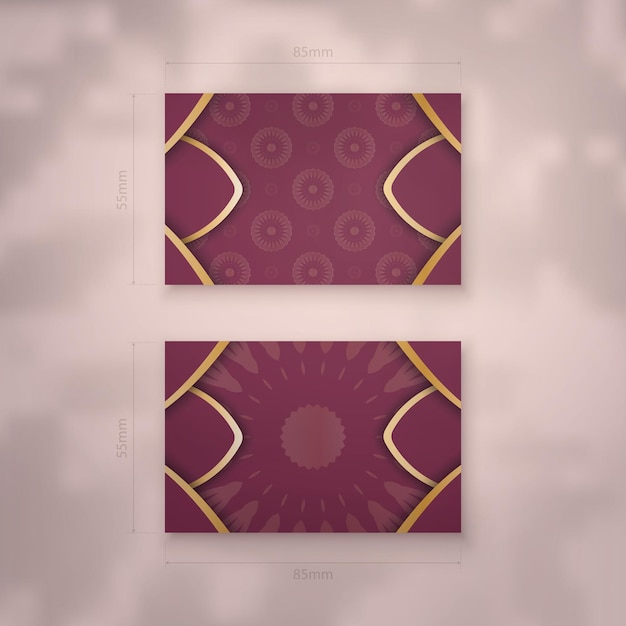 Business card in burgundy color with luxurious gold ornaments for your personality.