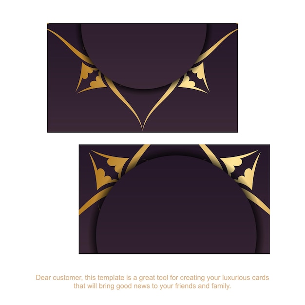 Business card in burgundy color with vintage gold ornaments for your brand.