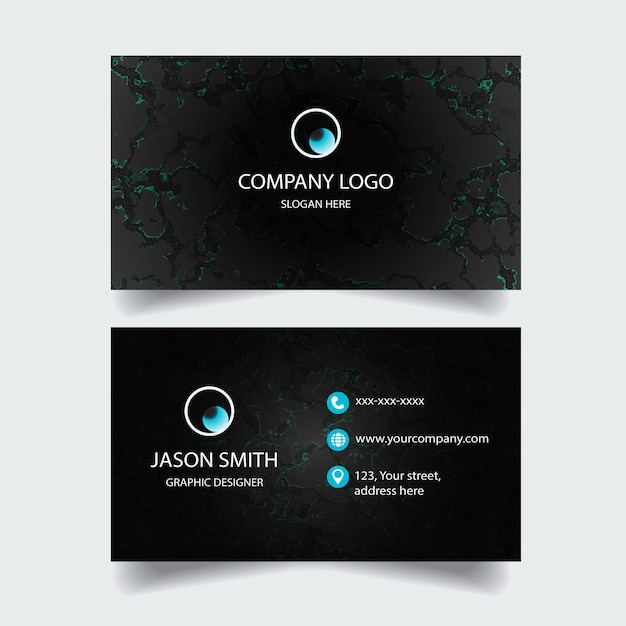 Vector a business card for company logo that is on a black background.