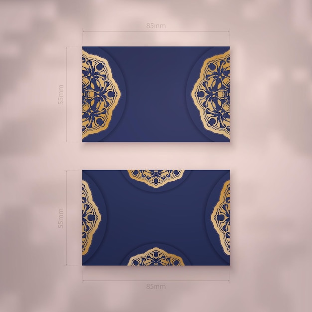 Business card in dark blue with abstract gold ornaments for your personality.