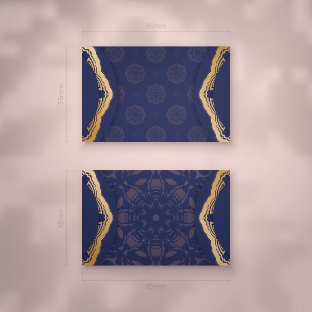 Business card in dark blue with abstract gold pattern for your business.