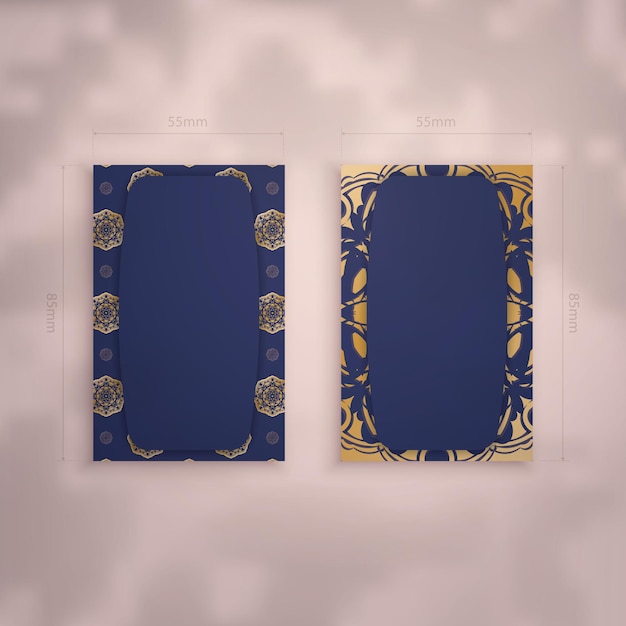 Business card in dark blue with gold mandala pattern for your personality.