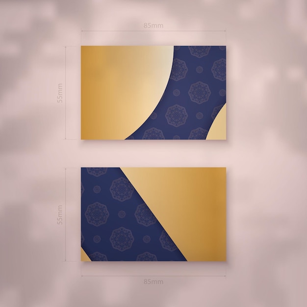 Business card in dark blue with Indian gold ornaments for your personality.