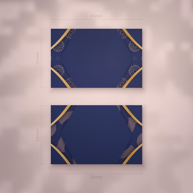 Business card in dark blue with vintage gold pattern for your brand.