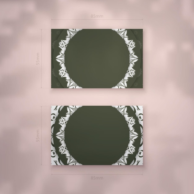 Business card in dark green color with abstract white ornament for your business