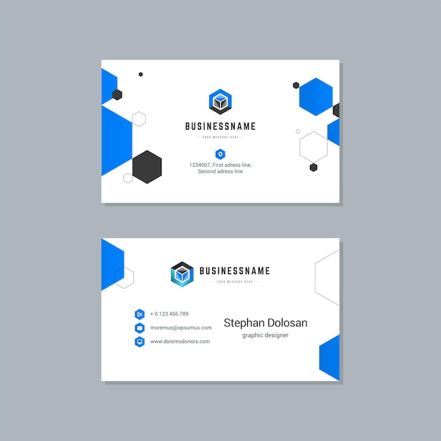 Business card design blue and black colors print template