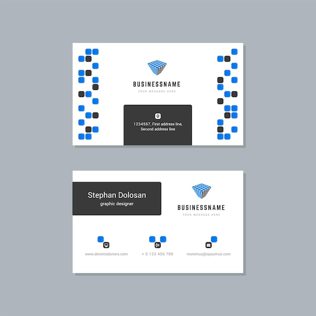 Business card design blue and black colors print template