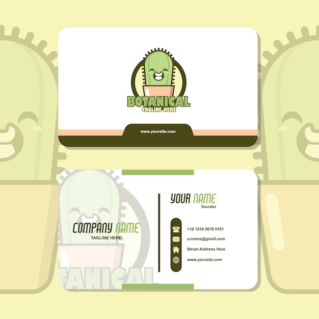 Business card design botanical theme  with cute cactus character