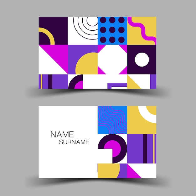 Business card design for contact colorful inspiration from memphis art