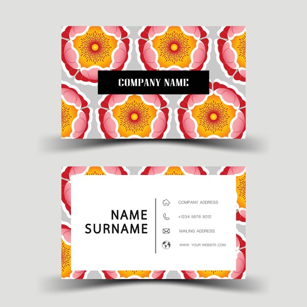 Business card design on the gray background. With inspiration from flower.