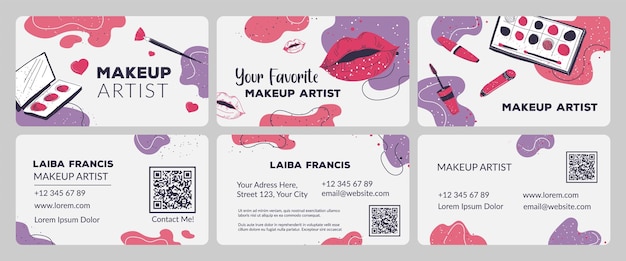 Business card design set for female makeup artist