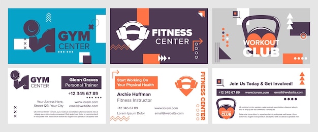 Vector business card design set for fitness center worker