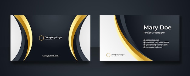 Business card design set template for company corporate style. Black gold color. Vector illustration