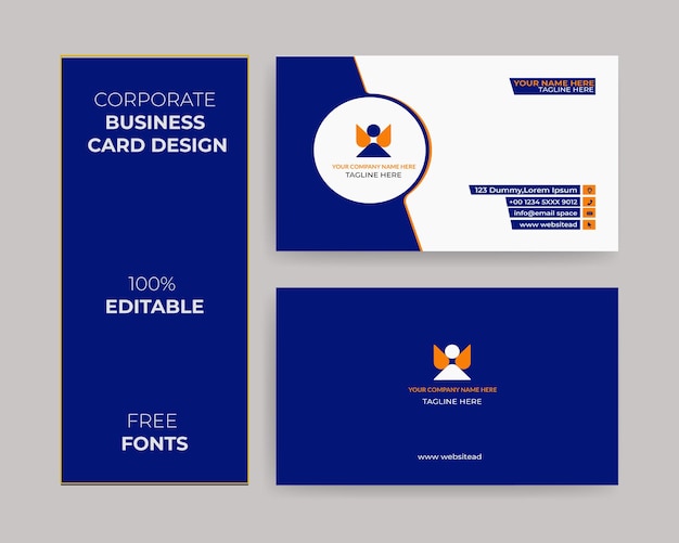 A business card design that is blue and orange