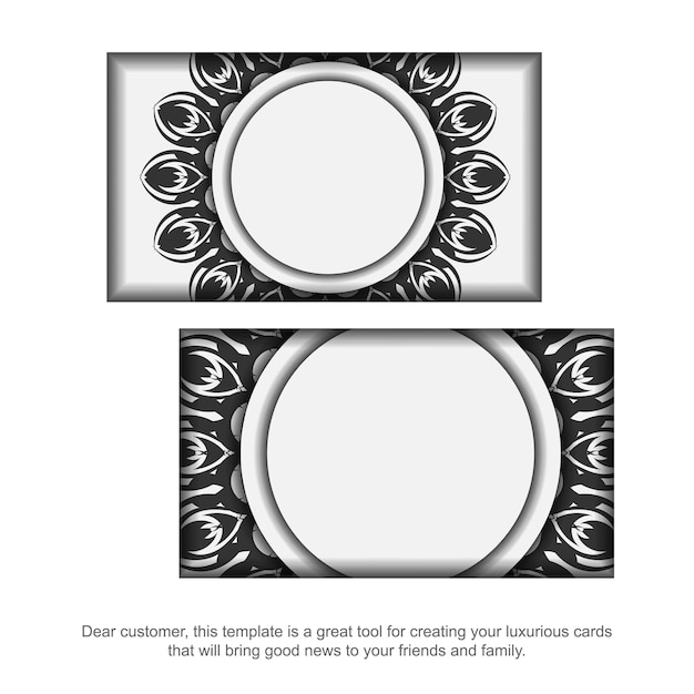 Business card design White colors with mandala ornament. Stylish business cards with space for your text and black patterns.