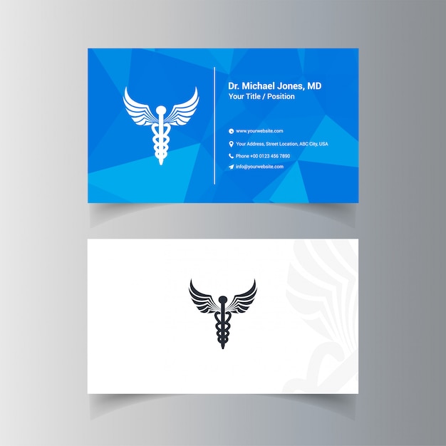 Business card design with company logo and blue theme vector