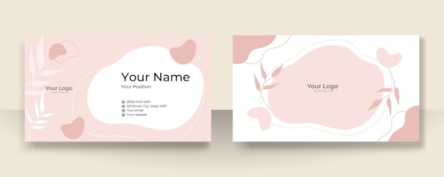 Vector business card design with nude tan champagne soft pastel brown organic elegant pattern. modern concept with liquid, blob, brush, floral, leaves, line, beauty decoration art. vector illustration