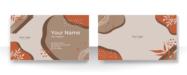 Business card design with nude tan champagne soft pastel brown organic elegant pattern. Modern concept with liquid, blob, brush, floral, leaves, line, beauty decoration art. Vector illustration