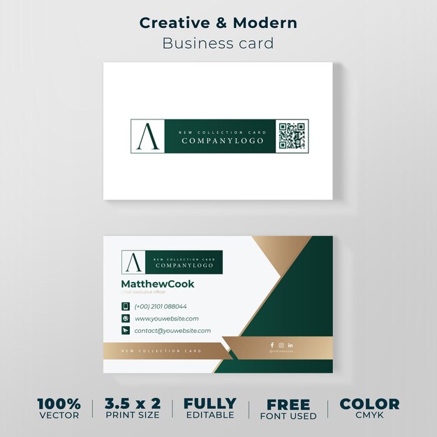 Business card elegant style green and white