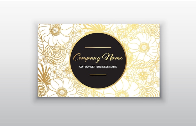 Business card gold floral frame Stylish golden premium luxury business card template design