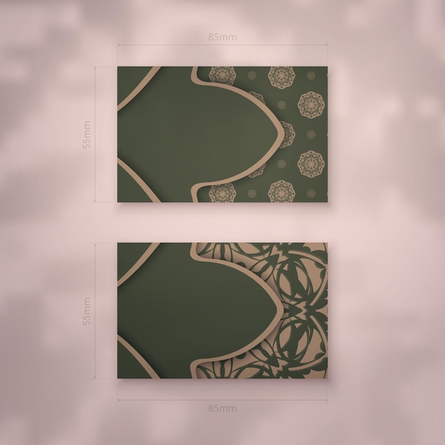 Business card in green color with Indian brown ornament for your contacts.